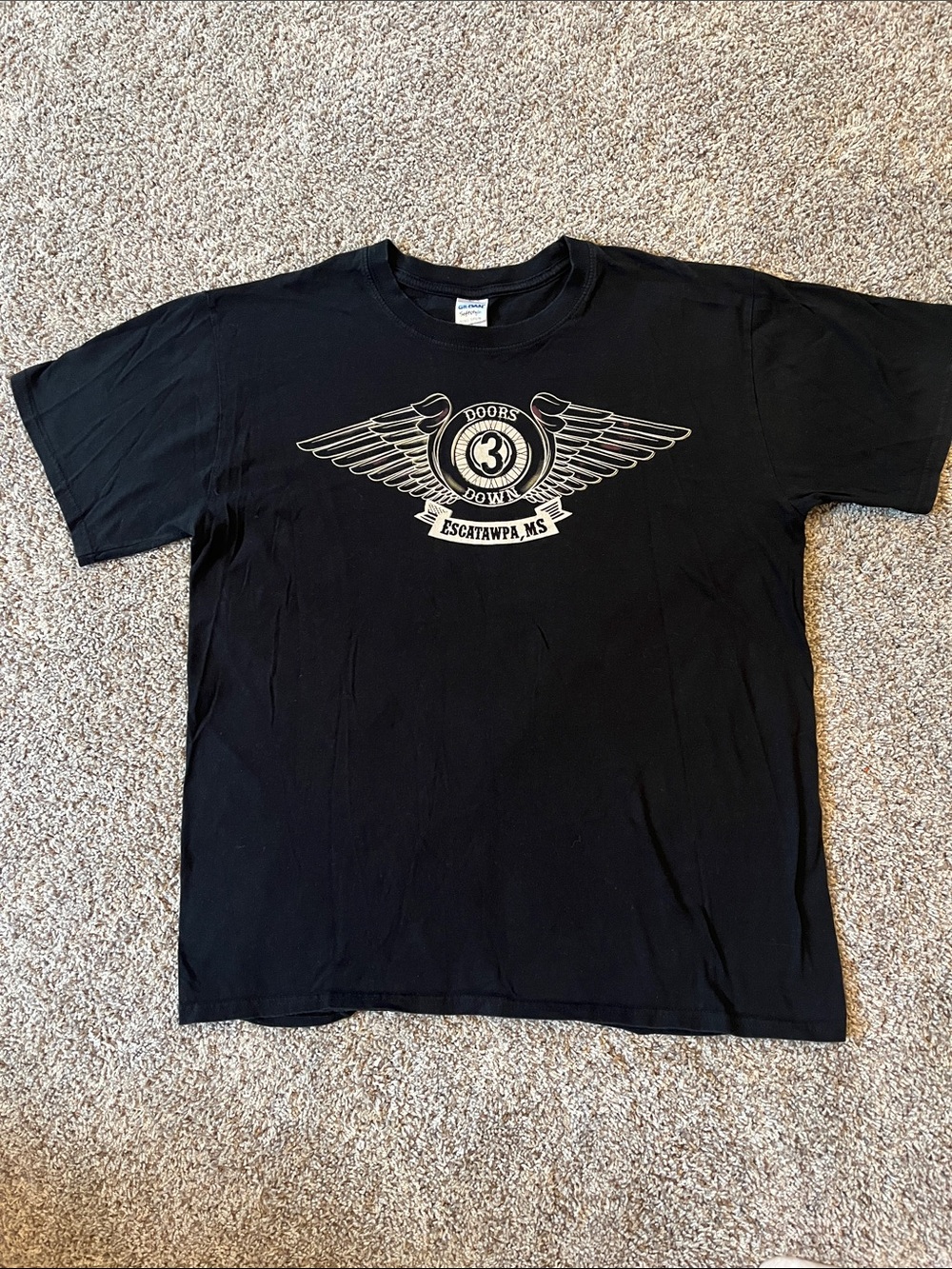 Gildan Black Short Sleeve Tee with Winged Circle Graphic - 3 Doors Down